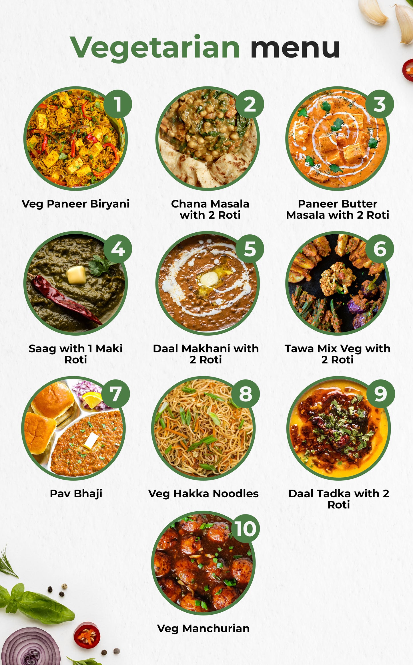 VEG MENU - 3 TRIAL MEALS PLAN