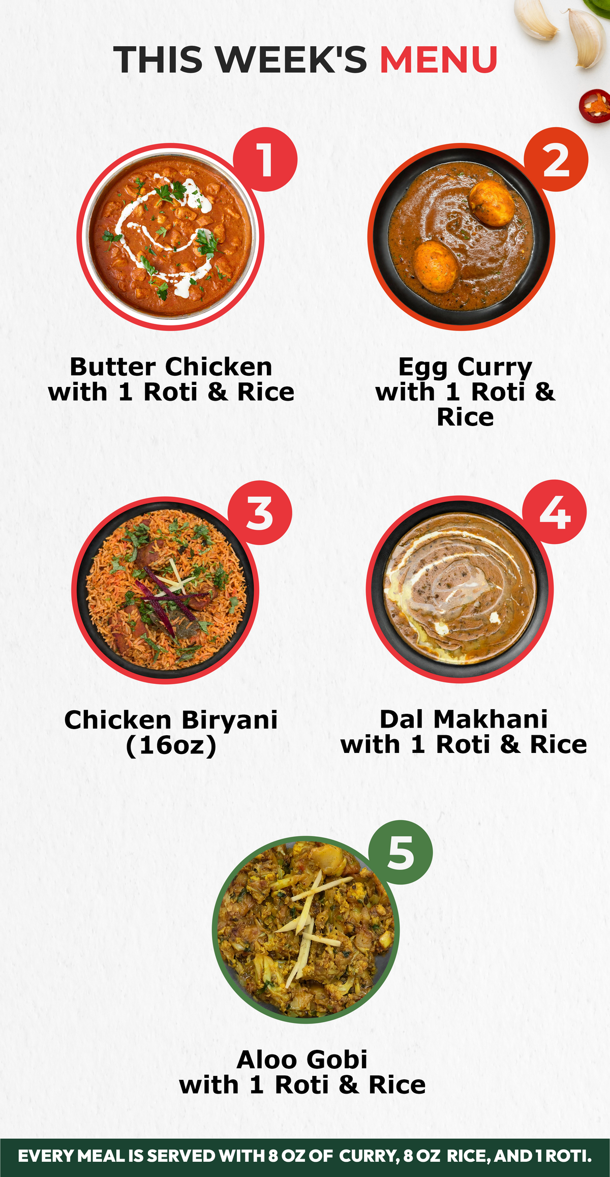 EXCUSIVE 5 + (2 FREE GULAB JAMUN) Meal Plan -Senior Mix & Match Menu